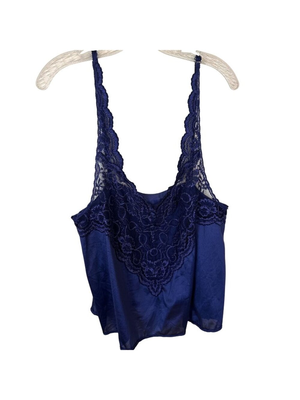 Vtg Womens Cabernet Cami Navy Blue Lace Trim Tank Top Size 40 Large 80s